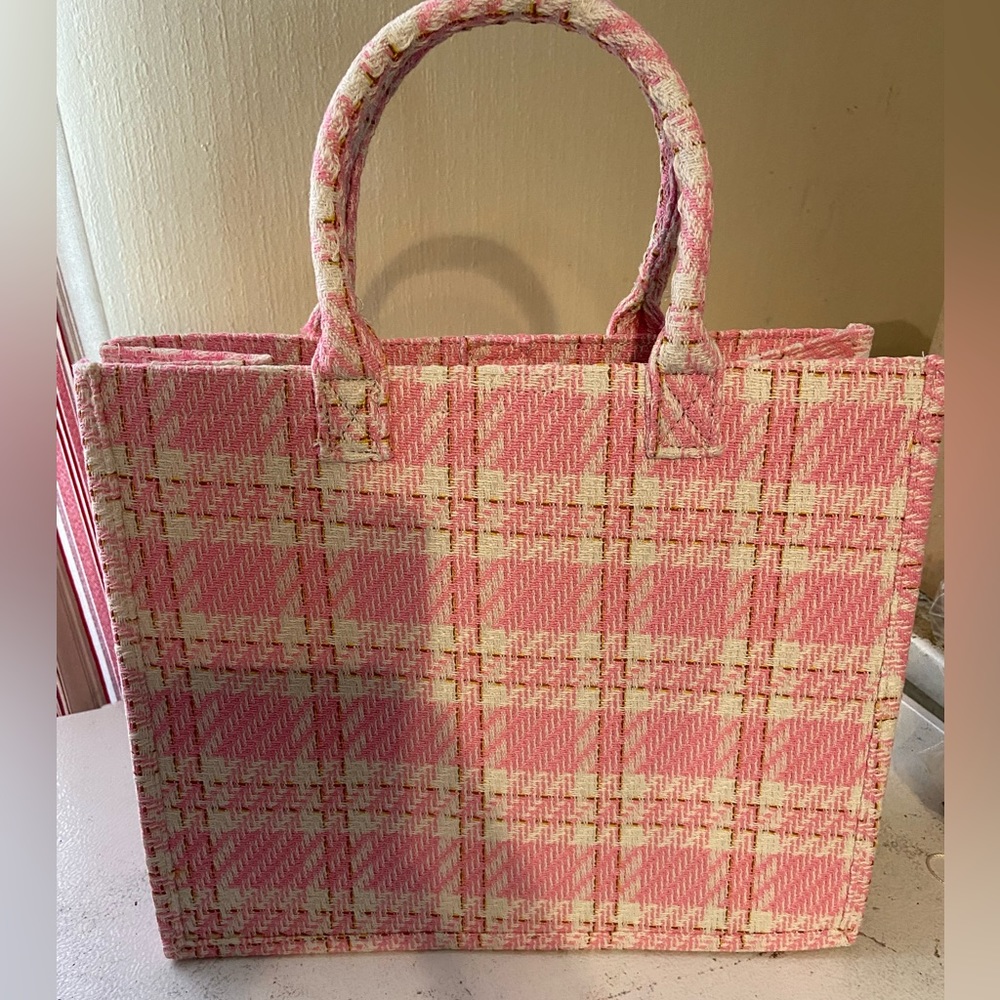 Pink Checkered Tote Bag
